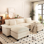 PHI VILLA Cloud Modular Couch Sets, 123.6" Sectional Sofa with U-Shaped Chaise, 5-Seater Couches with 2 Movable Ottomans for Living Room, Corduroy Fabric, Beige