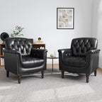 UIXE Faux Leather Accent Chair for Living Room, Tufted Arm Chair Retro Upholstered Club Armchair with Solid Wood Legs, Black Blue