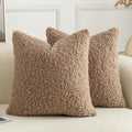 Pack of 2 Curly Teddy Wool Faux Fur Throw Pillow Covers Fuzzy Accent Soft Sherpa Pillowcases Sheepskin Fleece Decorative Cushion Case for Sofa Couch Living Room 20x20 Inch Khaki