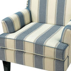 HULALA HOME Modern Accent Chairs Set of 2, Farmhouse High Back Striped Chairs with Wooden Legs & Nail Head Trim, Comfy Upholstered Armchairs for Living Room/Bedroom (Stripe Blue)