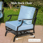 4 Piece Metal Outdoor Patio Furniture Set, Patio Conversation Set 1 3-seater Sofa, 2 Rocking Chair with 5.75" Extra Thick Cushion and Coffee Table, Black Frame Backyard Furniture, Blue