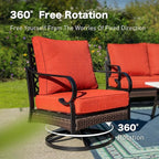 5 Piece Metal Outdoor Patio Furniture Set, Patio Conversation Setsv with 3-Seater Sofa, Loveseat, 2 Fixed Sofa (5.75" Thick Cushion) & Coffee Table Black Backyard Furniture, Rust Red