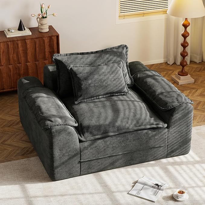 Hobestluk Cloud Single Sofa Memory Foam Couch with Deep Seat L Shaped Sofa with Removable Cover Large Couch for Living Room (Dark Grey, Single Sofa)