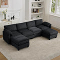 118'' U-Shaped Sectional Couch with 2 Ottoman, Oversized Modular Couches for Living Room, Corduroy Deep Seat Cloud Sofa with Center Stitched, Black
