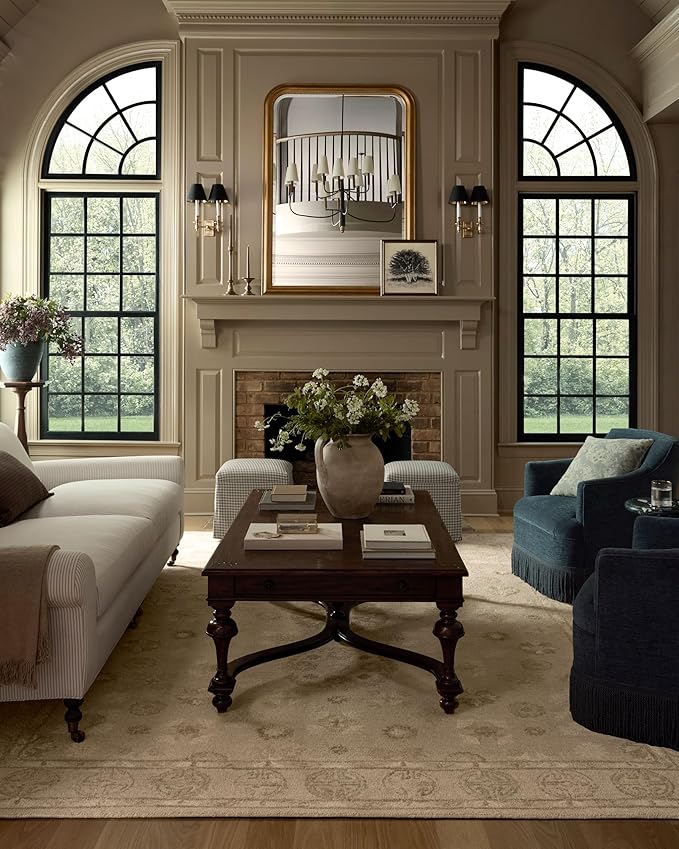 Loloi Chris Loves Julia Dorothea Collection DRT-03 Dove/Natural 11'-6" x 15' Area Rug Wool Neutral Floral Living Room Bedroom Carpet