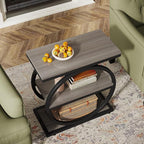 Tribesigns End Table, Narrow End Table with 3 Storage Shelves, Wood Side Table with Black Metal Frames, Industrial Small Sofa Side Table for Living Room, Grey Nightstand and Bedside Table for Bedroom