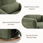 CHITA Power Nursery Rocking Chair, Swivel Glider Recliner Chair with Solid Wood Base, Bulit-in USB & Type-C Charging Ports for Living Room, FSC Certified, Moss Green