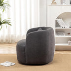 KINWELL 34" Wide Boucle Swivel Barrel Chair, No Assembly Round Upholstered Armchair Accent Chair Single Sofa Chair with Toss Pillow for Living Room and Bedroom, Dark Grey
