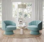 Swivel Accent Chair Set of 2,Upholstered Velvet 360° Swivel Barrel Chair for Living Room Overstuffed Bouncle Reading Chair Round Armchair for Bedroom,Vanity,Office (Blue)
