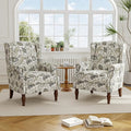 Accent Chair, Upholstered High Back Floral Armchair with Nailhead Trim & Wood Legs, Comfy Wingback Reading Single Sofa Chair for Small Spaces, Living Room, Bedroom ( Plants Beige Floral, Set of 2)