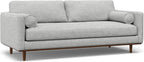 SIMPLIHOME Morrison Mid-Century Modern 89 inch Wide Sofa with Ottoman Set in Mist Grey Woven-Blend Fabric for the Living Room and Family Room