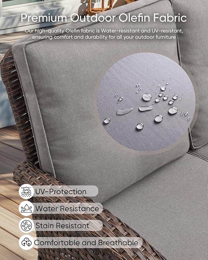 HUMMUH 7-Piece Patio Furniture Set with Fire Pit,Wicker Patio Sofa Set Outdoor Swivel Rocking Chairs with Ottomans for Backyard,Poolside,Deck
