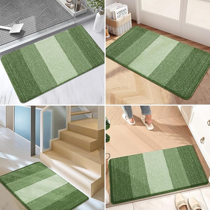 Kitinjoy Indoor Outdoor Door Mat, 36x24 Non-Slip Absorbent Dirt Trapper, Low-Profile Washable Inside Entrance Front Floor Mat, Sturdy Soft Entry Doormats for Entryway, Green