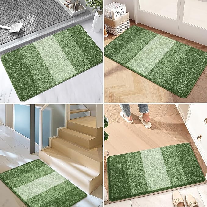 Kitinjoy Indoor Outdoor Door Mat, 32x20 Non-Slip Absorbent Dirt Trapper, Low-Profile Washable Inside Entrance Front Floor Mat, Sturdy Soft Entry Doormats for Entryway, Green