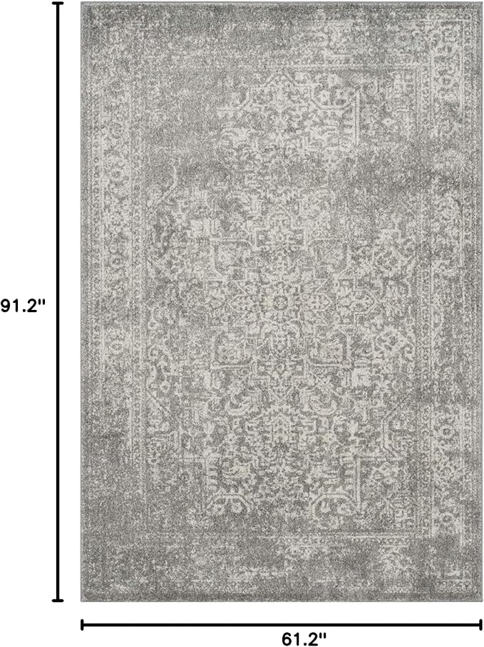 SAFAVIEH Evoke Collection 5'1" x 7'6" Silver / Ivory EVK256S Oriental Distressed Non-Shedding Living Room Bedroom Area Rug