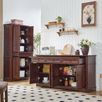 63" Buffet Sideboard Cabinet with 4 Doors and 3 Drawers, Modern Farmhouse Kitchen Storage Cabinet, Coffee Bar Cabinet with Adjustable Shelves, Kitchen Living Room Storage, Dining Room Cherry