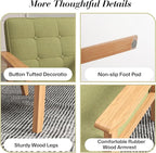 KCC Mid-Century Modern Linen Fabric Accent Chair Set of 2, Upholstered Tufted Leisure Chair Comfy Reading Side Chair with Armrest and Solid Wood Frame for Living Room Bedroom Balcony(Green)