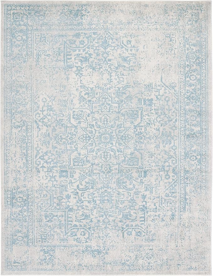 SAFAVIEH Evoke Collection 8' x 10' Ivory / Aqua EVK256J Oriental Distressed Non-Shedding Living Room Bedroom Dining Home Office Area Rug