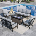 Sophia & William Patio Furniture Set with Fire Pit Table, 5 PCS Metal Outdoor Conversation Set with Fire Pit Table, 2 Sofa Chairs,1 Loveseat, 3-Seater Couch for Outdoor Seating, Backyard, Porch(Grey)