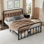 Metal Queen Single Bed Frame with Storage Space, 82.7" in Steel Bed Frame with Protective Foot Pads, Strong Bearing Capacity Queen Size Bed, Easy Assembly, Underbed Storage Space（43.3 inch）