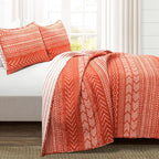 Lush Decor Hygge Geo Pattern Striped 3 Piece Quilt Bedding Set, Full/Queen, Burnt Orange