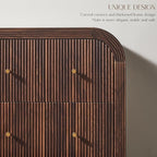 T4TREAM Fluted 6 Drawers Dresser for Bedroom, 54" Wide Modern Chest of Drawers with Thickened Curved Profile Design, Wood Dressers TV Stand for Bedroom, Living Room, Hallway, Dark Walnut