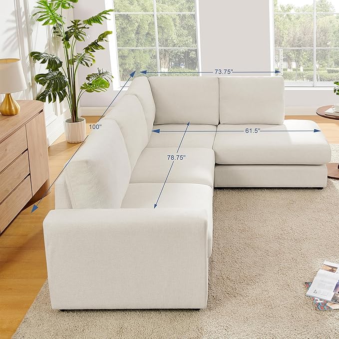 100“ L Shaped Couch with Reversible Chaise Sectional couches Sofa Corner Couches for Living Room,Apartment and Compact Spaces(Cream)