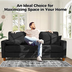 70in Corduroy Couch, Kidirect Sofa No Tool Assembly, Comfy Couches for Living Room 21in Deeper Seats, Corduroy Sofas for Living Room with 2 Pillows, Oversized Loveseat Sofa, Boho Love Seat Black Couch