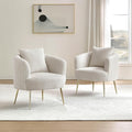 Art Leon Accent Chair Set of 2, Modern Velvet Upholstered Armchairs, Living Room Side Chairs Barrel Chairs with Golden Metal Legs, Off White