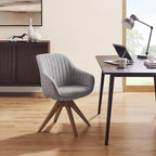Zouron Mid Century Modern Accent Chair with Wooden Legs, Upholstered Swivel Chair No Wheels, Side Accent Armchair Vanity Chair for Small Space Home Office Living Room Bedroom, Light Grey