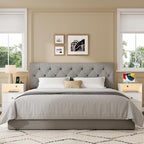 Queen Upholstered Headboard Only for Bed Frame from 49”-62”, Adjustable Height Queen XL Headboards with Durable Wood Legs, Fabric Bed Board in Modern Button Design, Light Grey