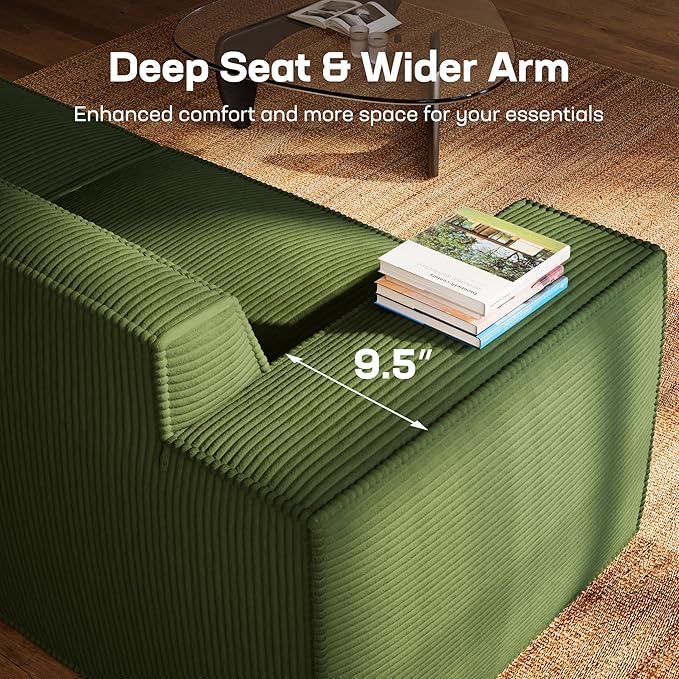 Marsail Modular Sectional Sofa, 142" U-Shaped Modular Sectional Couch with Deep Seat, Freely Combinable Sectional Clound Sofa for Living Room, No Assembly, Plush Corduroy Fabric, Green