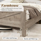 AMERLIFE Farmhouse Full Bed Frame with Storage Headboard & Charging Station, Rustic Wood Platform Bed with Barn Door Bookcase, No Box Spring Needed, Light Grey Bedroom Furniture