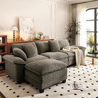 PHI VILLA Cloud Modular Couch Sets, 123.6" Sectional Sofa with L-Shaped Chaise, 4-Seater Upholstered Couches with Movable Ottoman for Living Room, Chenille Fabric, Smoky Grey