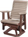DutchCrafters Horizontal Slat High Roll Back Glider Poly Patio Chair (Tudor Brown & Weathered Wood)