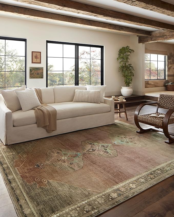 Loloi Magnolia Home by Joanna Gaines Sinclair Collection SIN-06 Clay/Tobacco 8'-6" x 11'-6", .25" Pile Height, Machine Washable, Area Rug