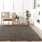 nuLOOM 2'6" x 10' Elfriede Jute & Cotton Hand Woven Area Rug, Elfriede Charcoal, Solid Rustic Farmhouse Style, Weaved Design, Natural Fiber, for Bedroom, Living Room, Hallway, Office, Entryway