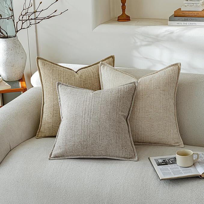 a moment Linen Pillow Covers Set of 2,Boho Farmhouse Throw Pillowcases Neutral Textured Decorative Covers for Couch Sofa Bed, Soft Linen Blend Accent Case Cushion Home Decor 20"x12"Light Grey