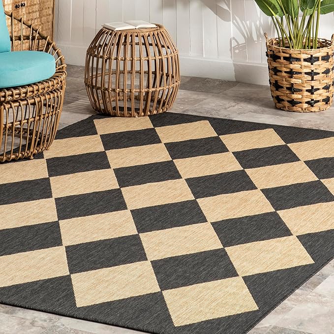nuLOOM 2' x 3' Outdoor Performance Area Rug, Stain Resistant, Weather Resistant, High Traffic, Patio, Balcony, Outside, Sabina Dark Grey