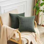 GAWAMAY Decorative Square Throw Pillow Covers 22"x22" Inch Set of 2, Super Soft Chenille Pillows Farmhouse Pillowcase for Living Room Bedroom Sofa Couch Cushion Cover Dark Green 55x55cm (No Insert)