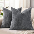 decorUhome Dark Grey Chenille Throw Pillow Covers 22x22 Set of 2 Thick Textured Slubby Couch Pillow Covers Farmhouse Accent Modern Neutral Decorative Pillow Cases for Bed Sofa Living Room