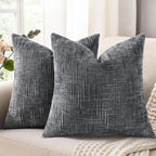 decorUhome Dark Grey Chenille Throw Pillow Covers 20x20 Set of 2 Thick Textured Slubby Couch Pillow Covers Farmhouse Accent Modern Neutral Decorative Pillow Cases for Bed Sofa Living Room