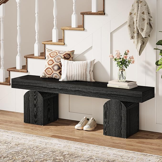 Tribesigns Entryway Bench, 59" Long Black Shoe Bench with Arched Bases, Wooden Indoor Bench for Entry Way, Living Room, Bedroom