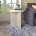 Henn&Hart 22" Fluted Scandinavian Round End Table, Ribbed Side Table, Nightstand for Living Room, Office, Family Room, or Bedroom, Alder White