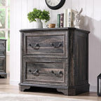 T4TREAM 2 Drawer File Cabinet-30 Wide Wooden Extended Desktop, Farmhouse Filing Cabinet with Smooth Rails, Holds Letter/Legal/A4, Hexagonal Design & Framed Drawer Fronts, Dark Rustic Oak