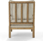 Morden Fort Linen Fabric Spindle Accent Chair with Wood Frame, French Style Accent Chairs with Padded Spring Seat and Armrest Pads, Brushed Base for Living Room Bedroom Farmhouse Office Balcony(Beige)