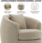 Swivel Accent Chair Set, Modern Upholstered Boucle Barrel Arm Chairs with Pillow for Living Room, 360 Degree Round Swivel Sherpa Armchair with Round Base for Bedroom Club (2, Light Brown)