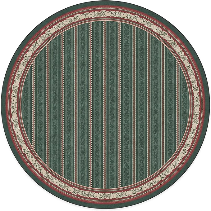 RUGGABLE x Morris & Co Machine Washable Area Rug – Fruit Stripe Spruce Green 8 ft Round, Stain-Resistant, Non-Slip – Large Rugs for Living Room, Bedroom, Hallway, Entryway & Office–with Cushioned Pad