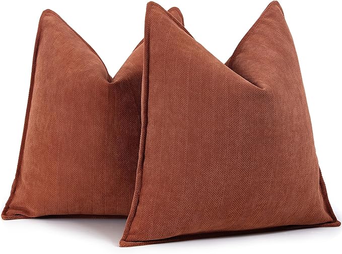 ZWJD Rust Throw Pillow Covers 26x26 Set of 2 Chenille Fall Pillow Covers with Elegant Design Soft and Luxurious Decorative Throw Pillows for Couch, Bed, and Home Decor