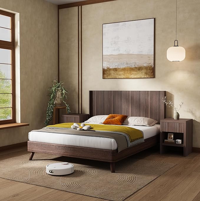 KEIKI Wooden King Size Headboard Only, 80.2" Wide Farmhouse Headboards with Wall Mounted Fluted Panel & Wingback for Bedroom, Walnut Brown